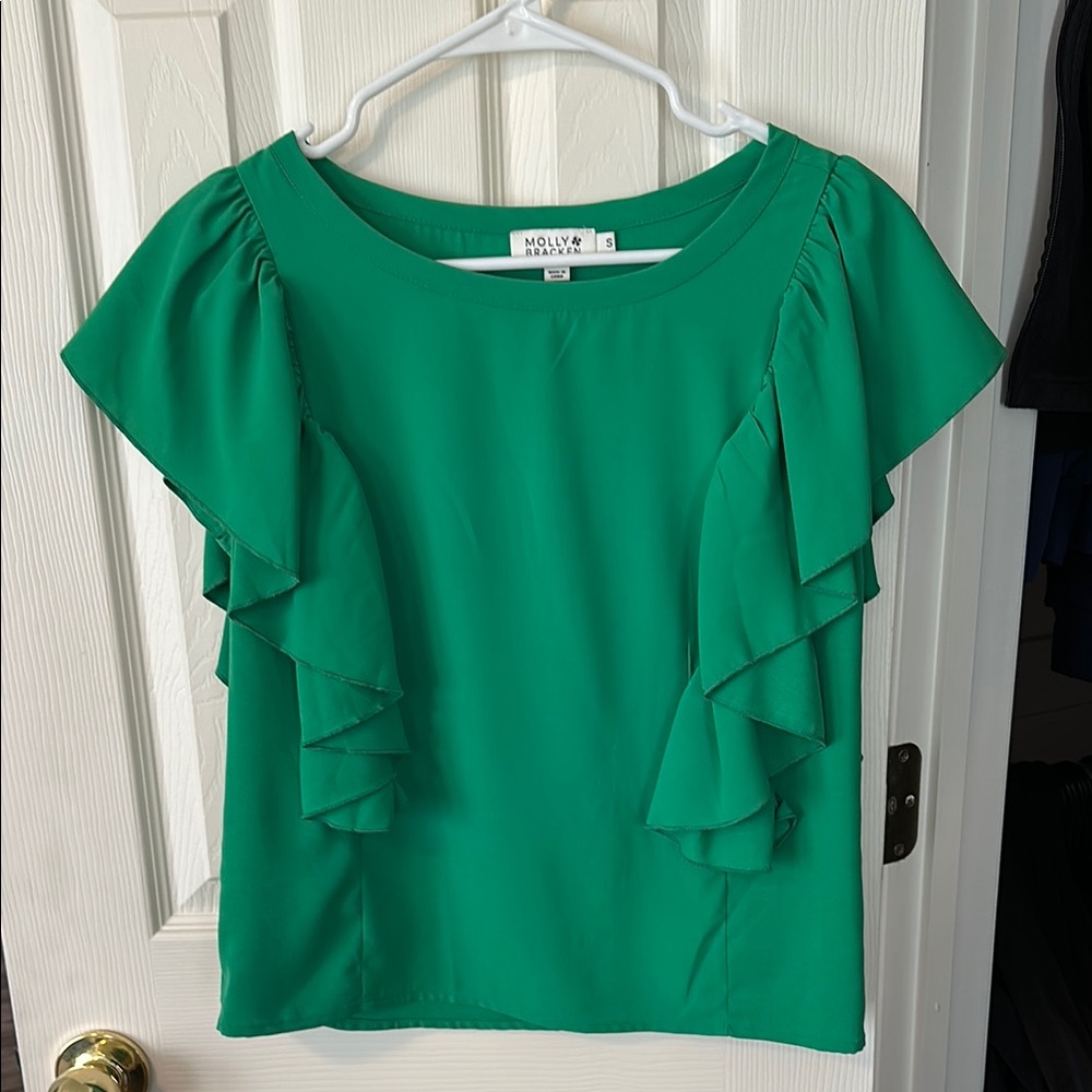 Green Ruffle Sleeve Top